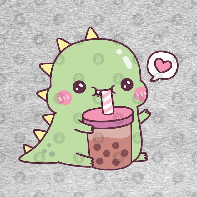 Cute Dino Loves Boba Tea by rustydoodle